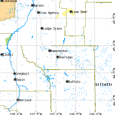 Sheridan County close-up map
