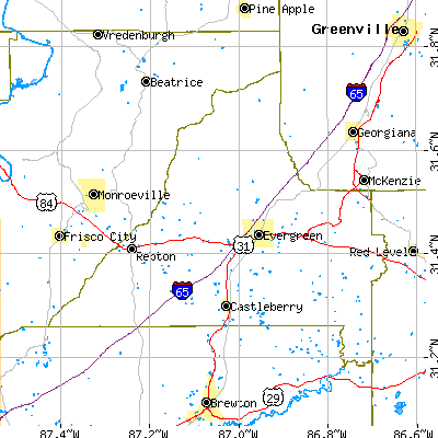 Conecuh County close-up map