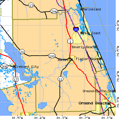 Flagler County close-up map