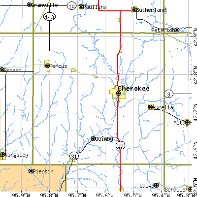 Cherokee County close-up map