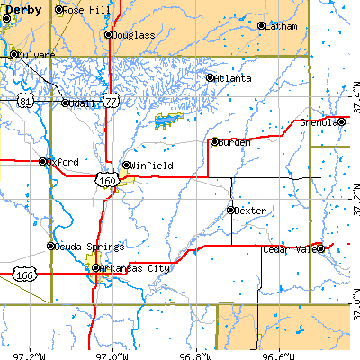Cowley County close-up map