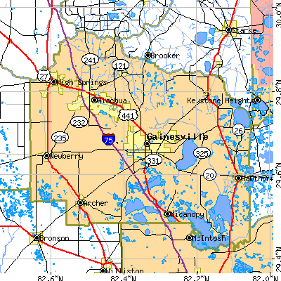 Alachua County close-up map