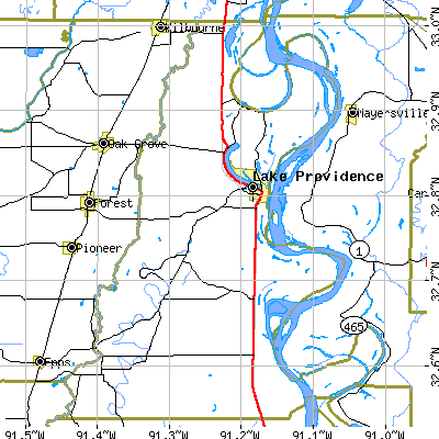 East Carroll Parish close-up map