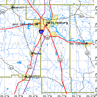 Forrest County close-up map