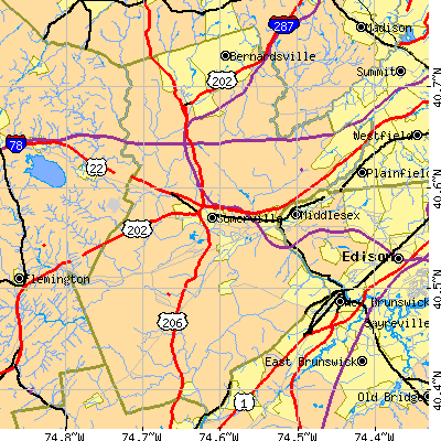 Somerset County close-up map