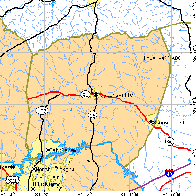 Alexander County close-up map