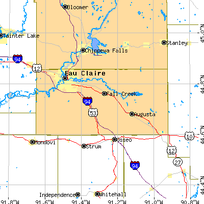 Eau Claire County close-up map
