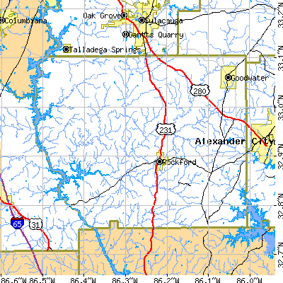 Coosa County close-up map