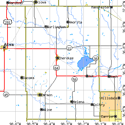 Alfalfa County close-up map