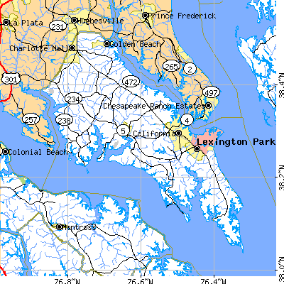 St. Mary's County close-up map