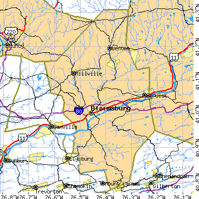 Columbia County close-up map