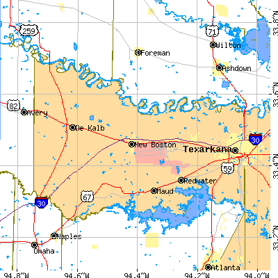 Bowie County close-up map