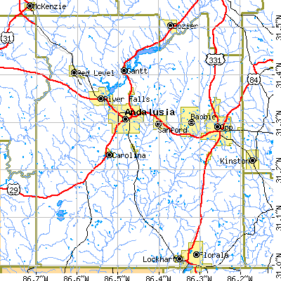 Covington County close-up map