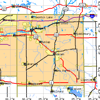 Elkhart County close-up map