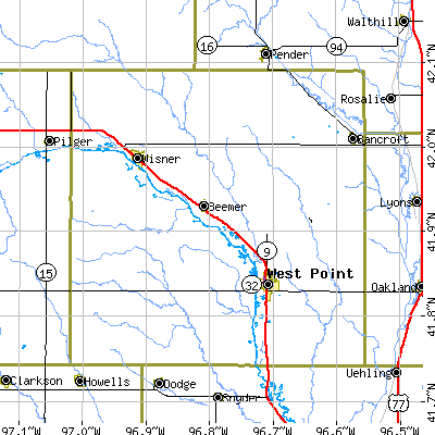 Cuming County close-up map
