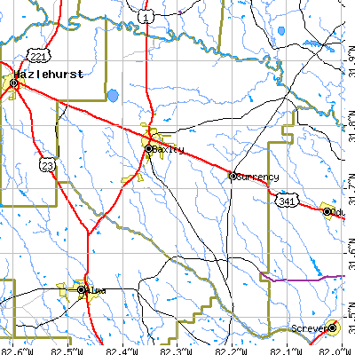 Appling County close-up map