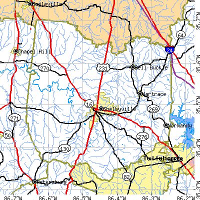 Bedford County close-up map