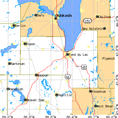 Fond du Lac County close-up map