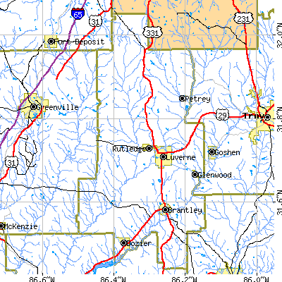 Crenshaw County close-up map