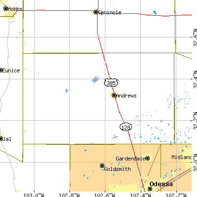 Andrews County close-up map