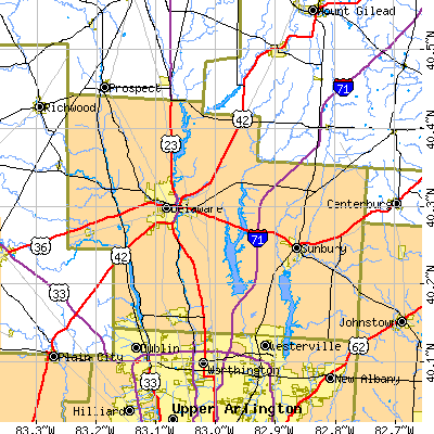 Delaware County close-up map