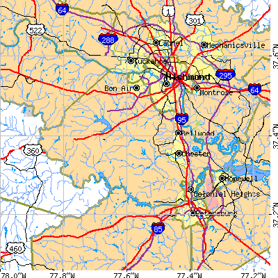 Chesterfield County close-up map