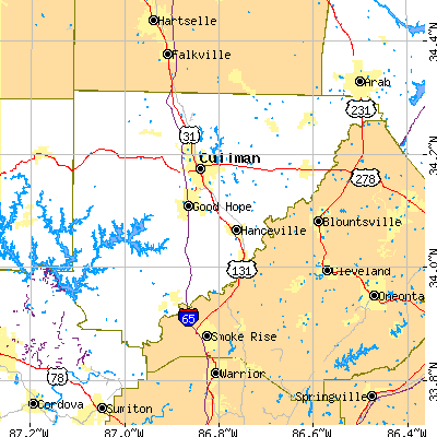 Cullman County close-up map