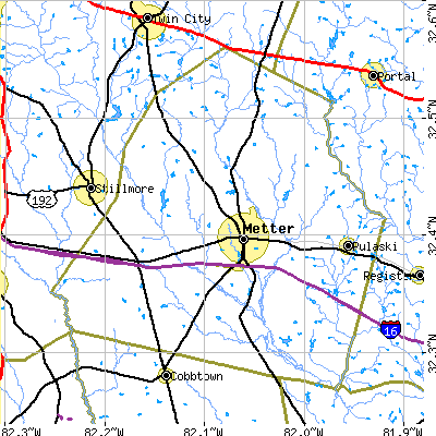 Candler County close-up map