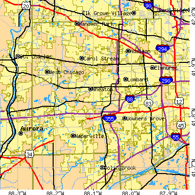 DuPage County close-up map