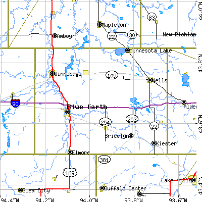 Faribault County close-up map