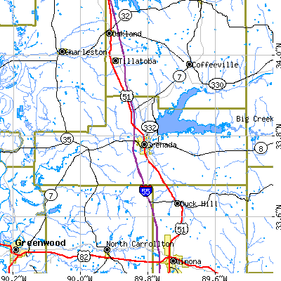 Grenada County close-up map