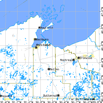 Ashland County close-up map