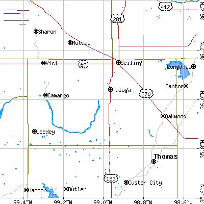 Dewey County close-up map