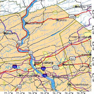 Dauphin County close-up map