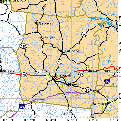 Dickson County close-up map