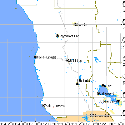 Mendocino County close-up map