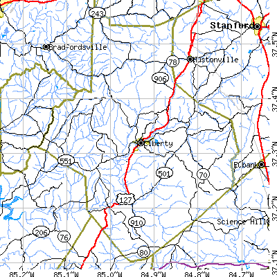 Casey County close-up map