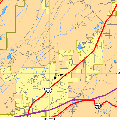 Zip code 35004 close-up map