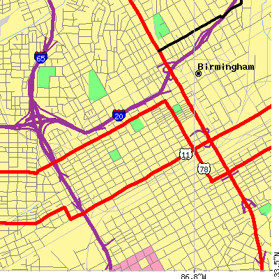 Zip code 35203 close-up map