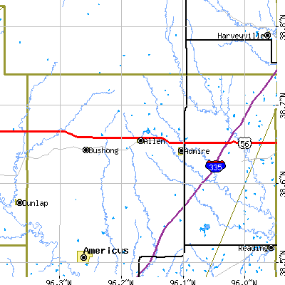 Zip code 66833 close-up map