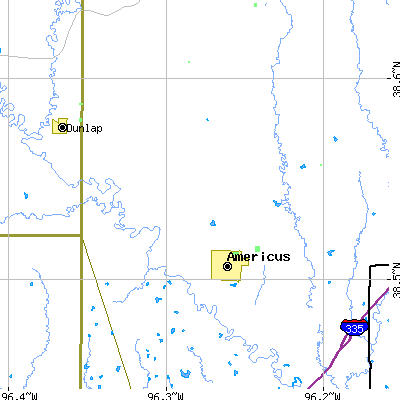 Zip code 66835 close-up map