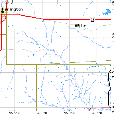 Zip code 66838 close-up map