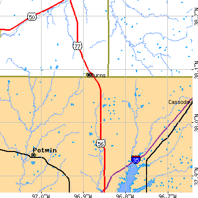 Zip code 66840 close-up map