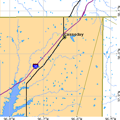 Zip code 66842 close-up map