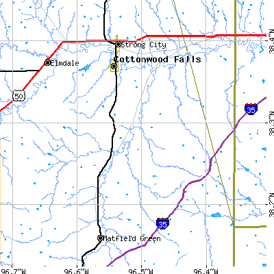 Zip code 66845 close-up map