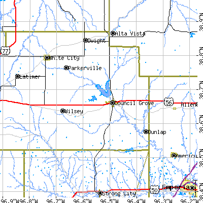 Zip code 66846 close-up map