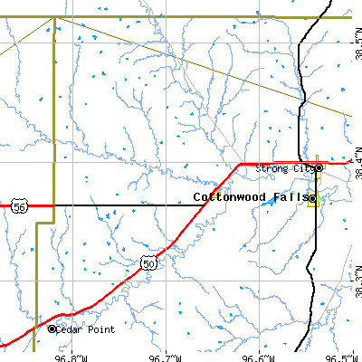 Zip code 66850 close-up map