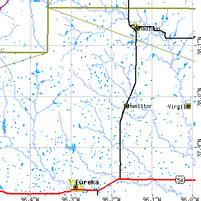 Zip code 66853 close-up map
