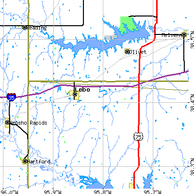 Zip code 66856 close-up map