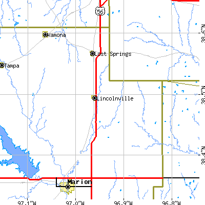 Zip code 66858 close-up map